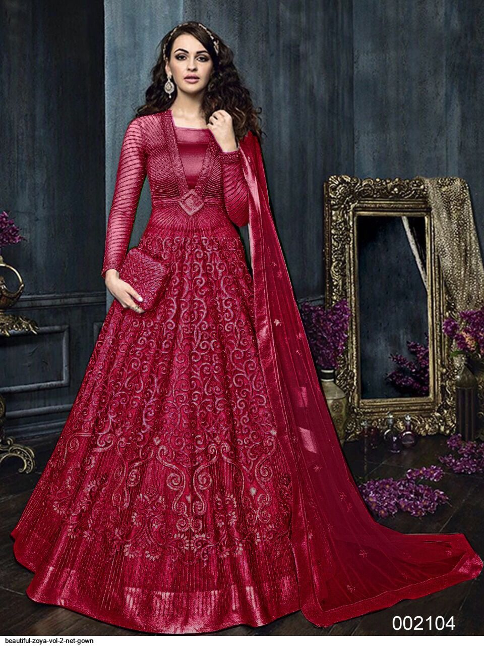 Buy Asra Red Net Embellished Ruffle Gown Online  Aza Fashions