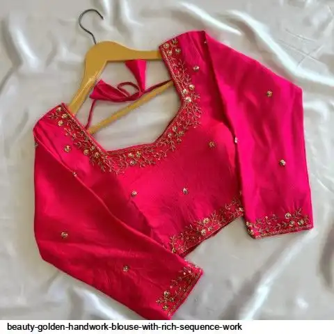 BEAUTY GOLDEN HANDWORK BLOUSE WITH RICH SEQUENCE WORK E