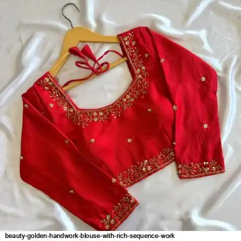 BEAUTY GOLDEN HANDWORK BLOUSE WITH RICH SEQUENCE WORK A