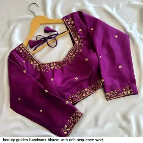 BEAUTY GOLDEN HANDWORK BLOUSE WITH RICH SEQUENCE WORK D
