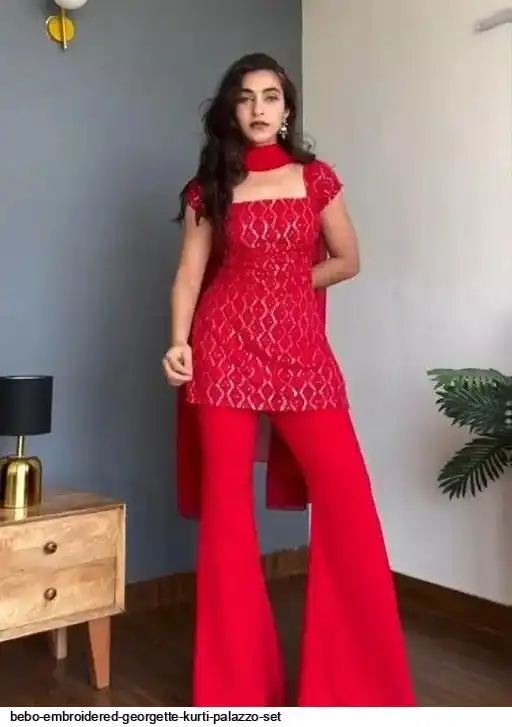 BEBO EMBROIDERED GEORGETTE KURTI PALAZZO SET A