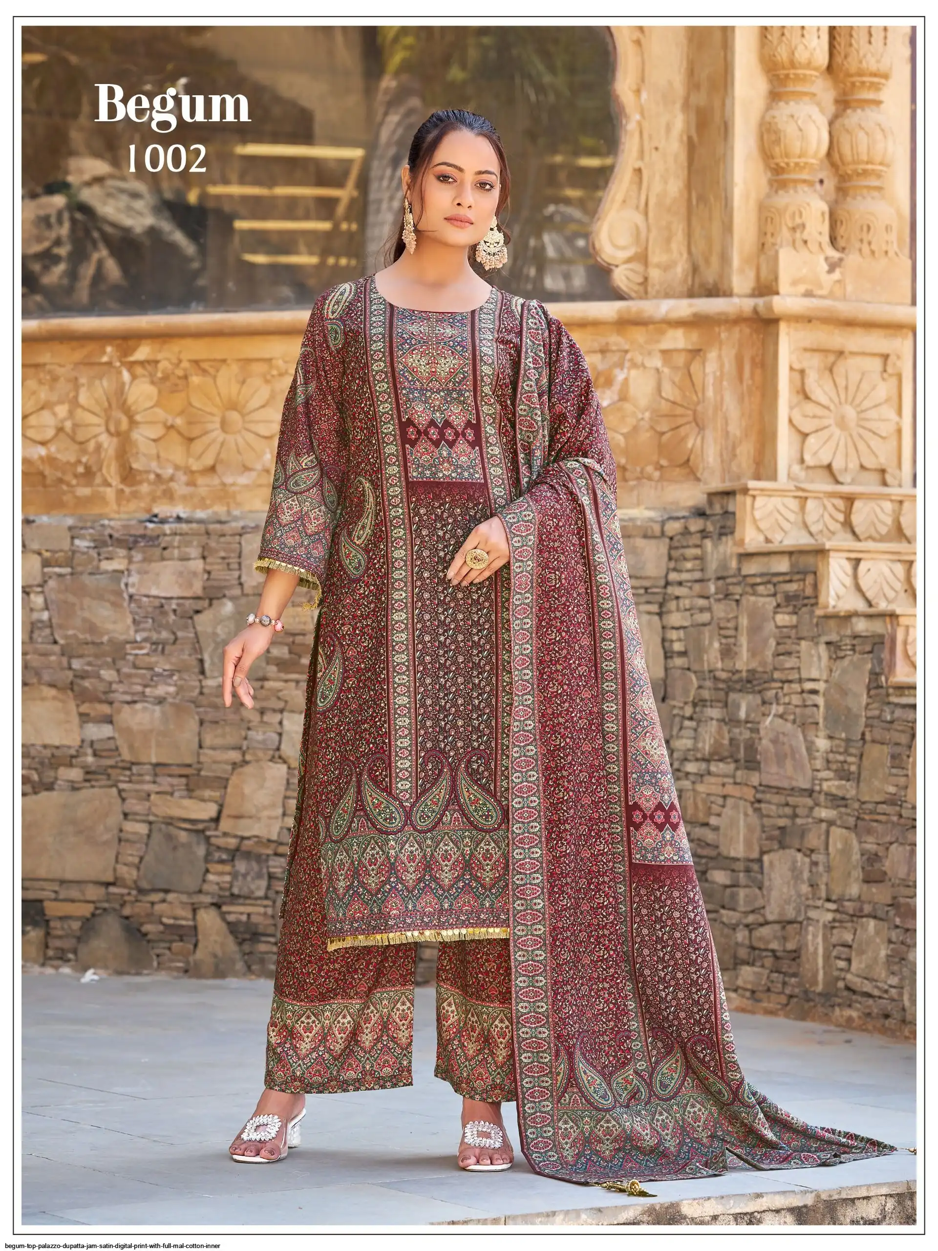 BEGUM TOP PALAZZO DUPATTA JAM SATIN DIGITAL PRINT WITH FULL MAL COTTON INNER 2
