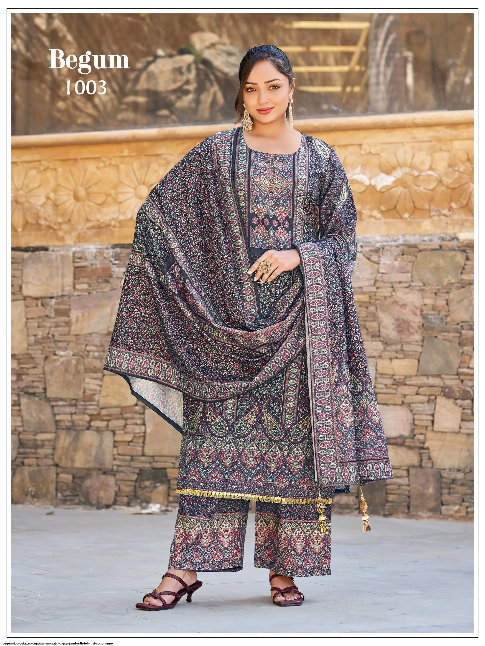 BEGUM TOP PALAZZO DUPATTA JAM SATIN DIGITAL PRINT WITH FULL MAL COTTON INNER 3