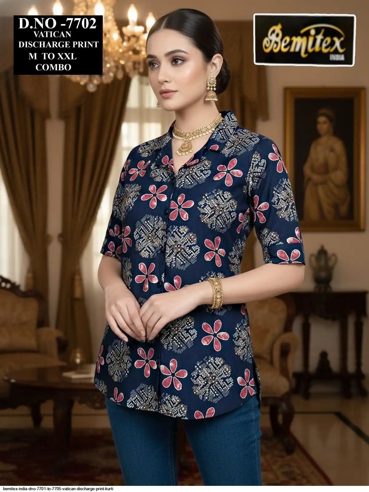 BEMITEX INDIA DNO 7701 TO 7705 VATICAN DISCHARGE PRINT KURTI 7702