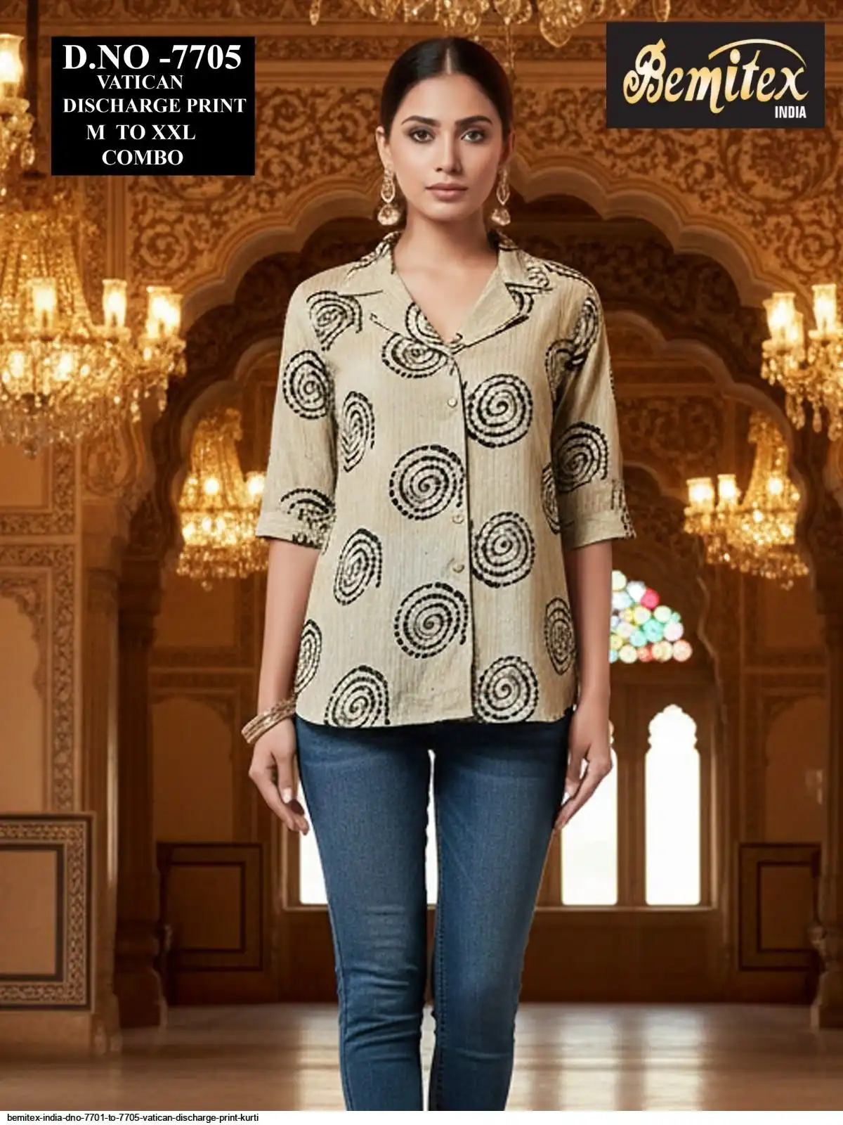 BEMITEX INDIA DNO 7701 TO 7705 VATICAN DISCHARGE PRINT KURTI 7705