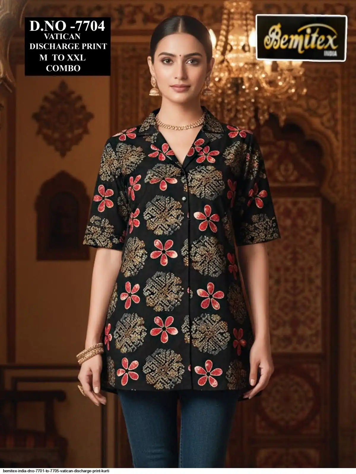 BEMITEX INDIA DNO 7701 TO 7705 VATICAN DISCHARGE PRINT KURTI 7704