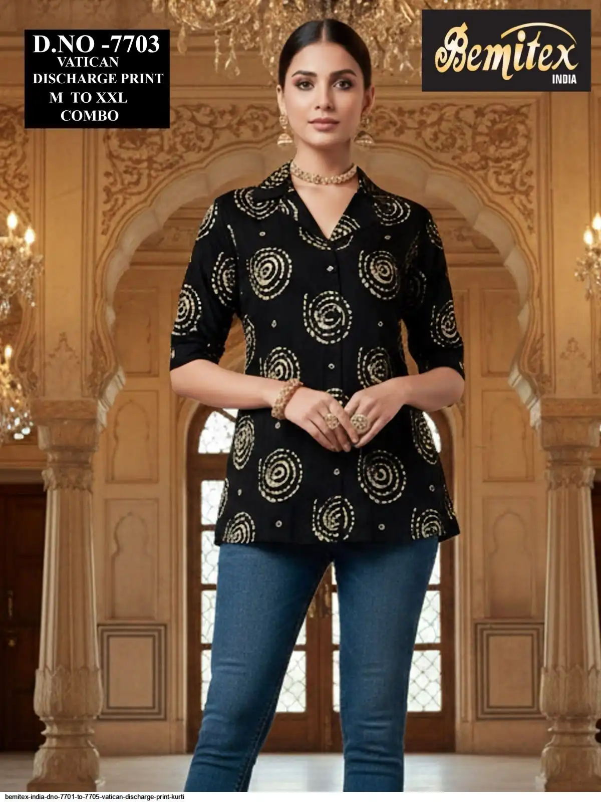 BEMITEX INDIA DNO 7701 TO 7705 VATICAN DISCHARGE PRINT KURTI 7703