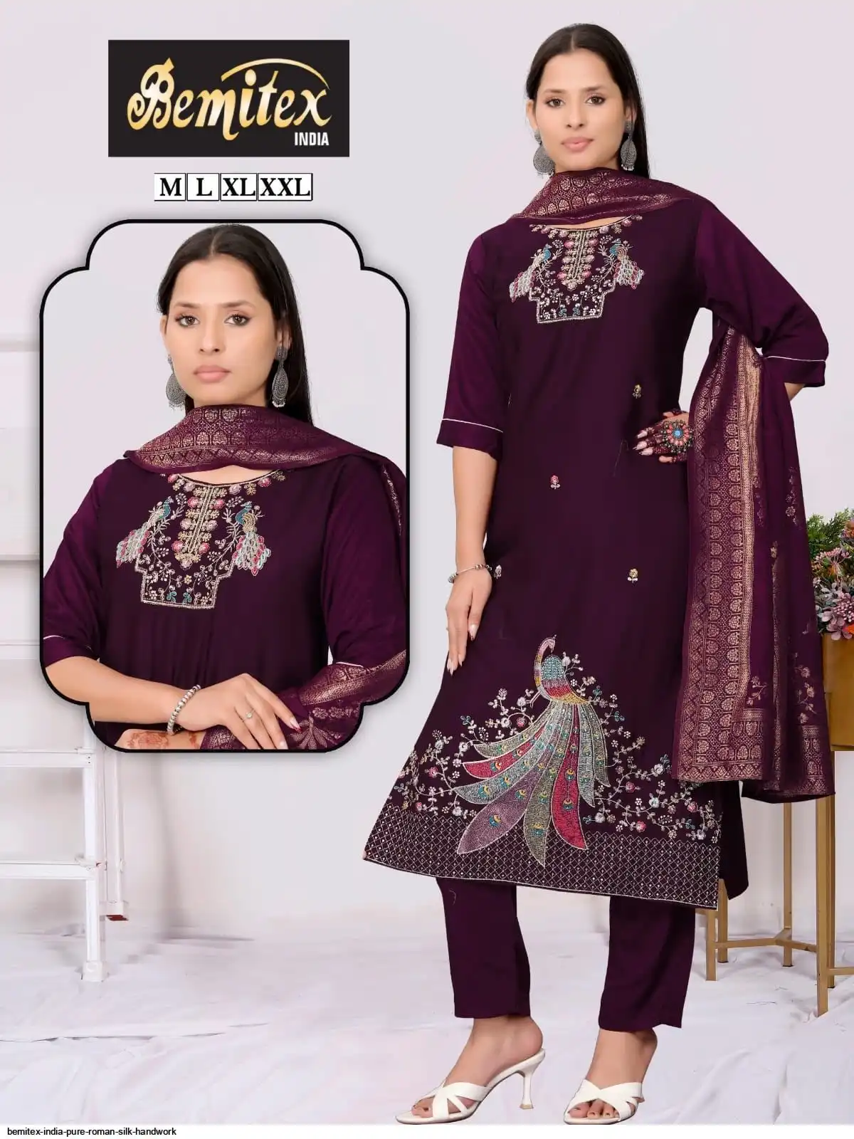 BEMITEX INDIA PURE ROMAN SILK HANDWORK A