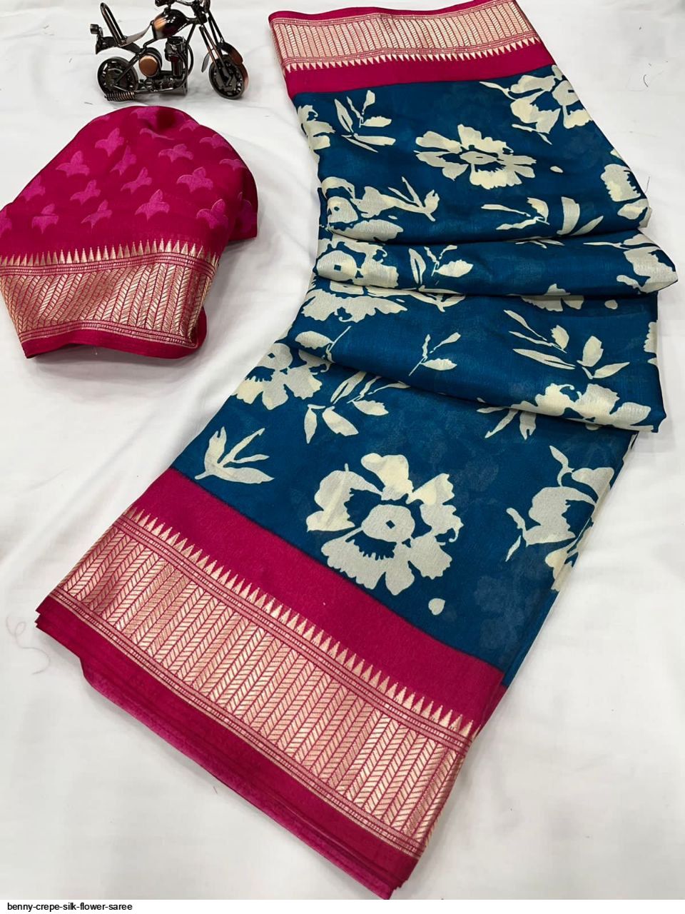 New present Binny crepe silk saree With running blouse WhatsApp: 9537461417  Viscose boder Total c | Crepe silk sarees, Silk sarees online, Silk sarees