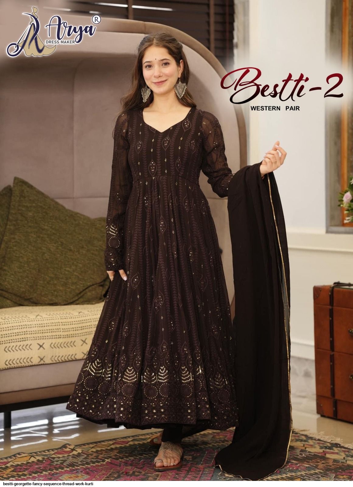 BESTTI GEORGETTE FANCY SEQUENCE THREAD WORK KURTI B