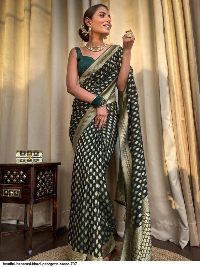 Cream Khadi Georgette Banarasi Saree Set Design by Albis Jaipur at Pernia's  Pop Up Shop 2024