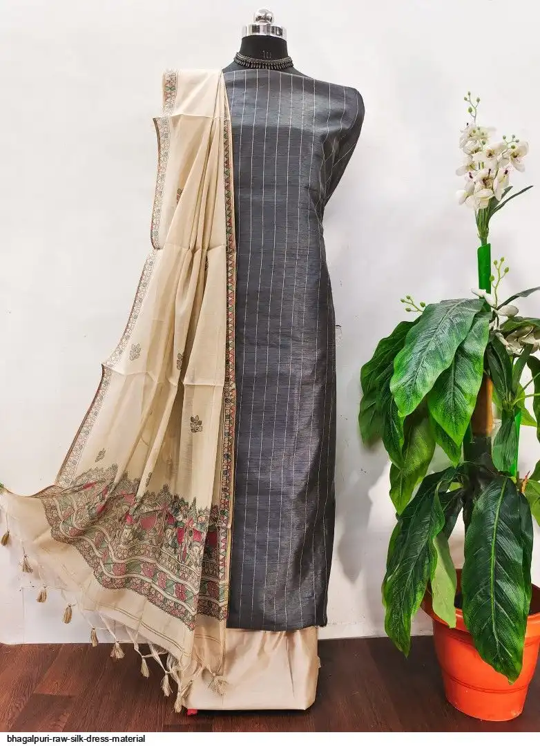 bhagalpuri silk dress material Bhagalpuri Silk in Bluish Dress material