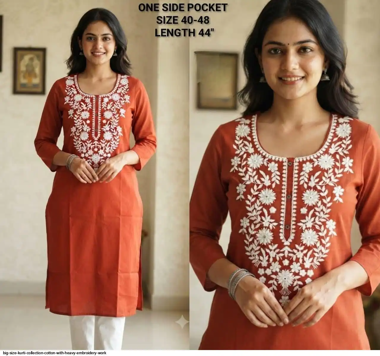 BIG SIZE KURTI COLLECTION COTTON WITH HEAVY EMBROIDERY WORK A