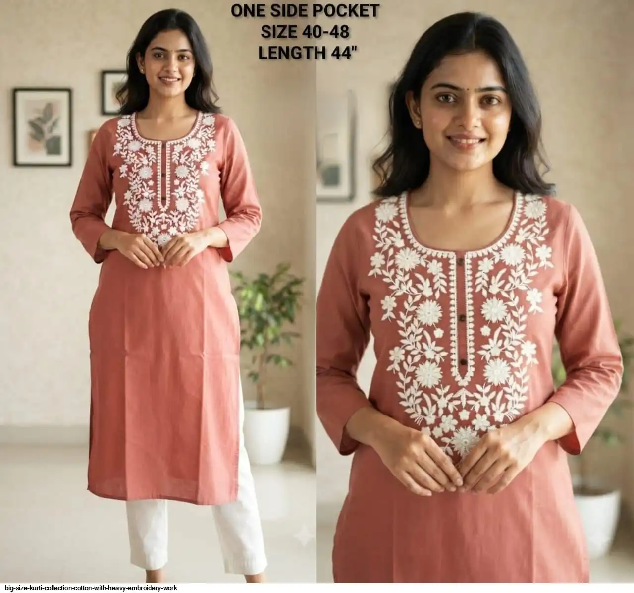BIG SIZE KURTI COLLECTION COTTON WITH HEAVY EMBROIDERY WORK D