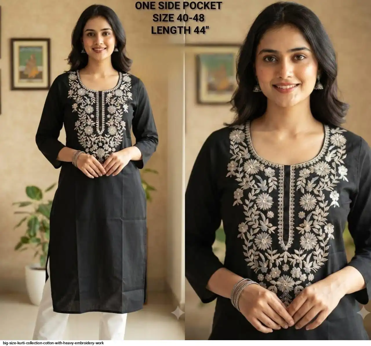 BIG SIZE KURTI COLLECTION COTTON WITH HEAVY EMBROIDERY WORK E