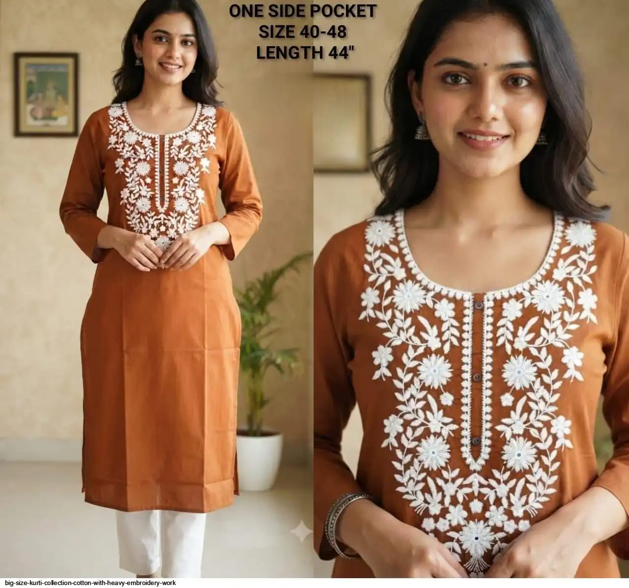 BIG SIZE KURTI COLLECTION COTTON WITH HEAVY EMBROIDERY WORK F
