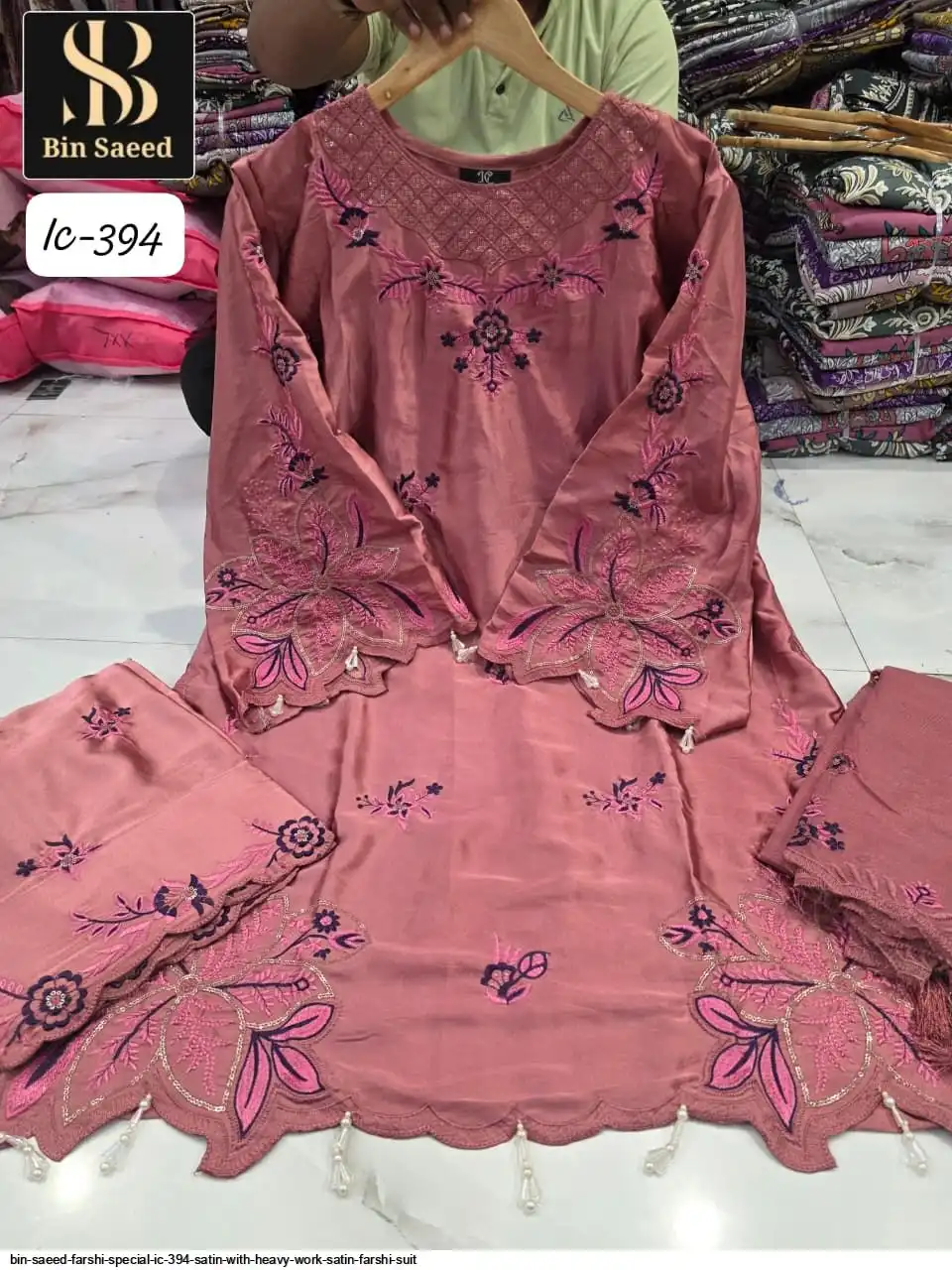 BIN SAEED FARSHI SPECIAL IC 394 SATIN WITH HEAVY WORK SATIN FARSHI SUIT 3