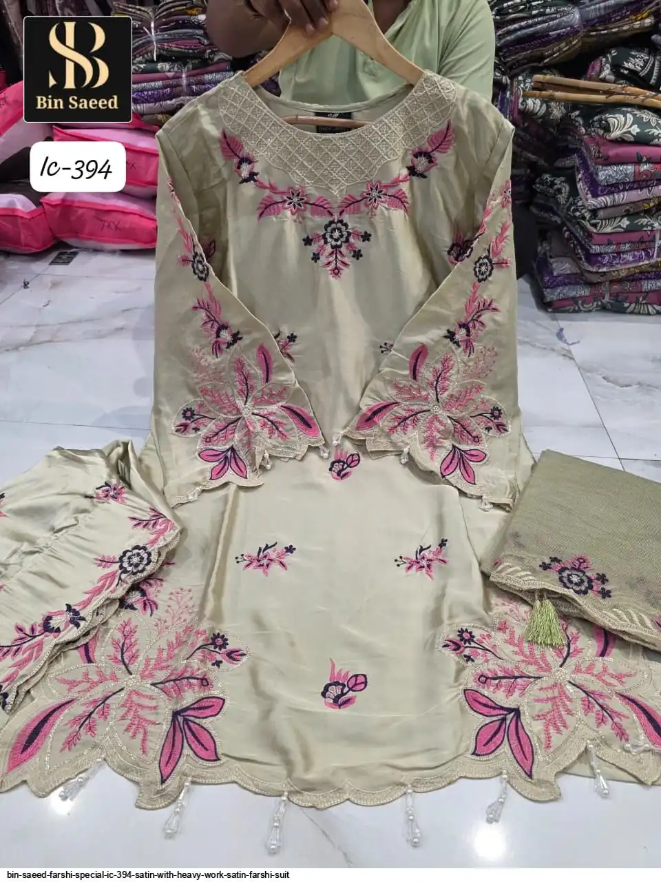 BIN SAEED FARSHI SPECIAL IC 394 SATIN WITH HEAVY WORK SATIN FARSHI SUIT 2