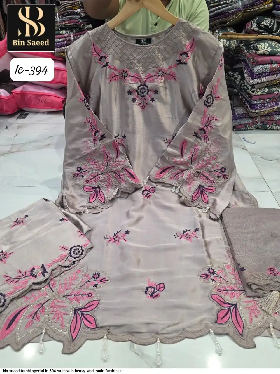BIN SAEED FARSHI SPECIAL IC 394 SATIN WITH HEAVY WORK SATIN FARSHI SUIT 4