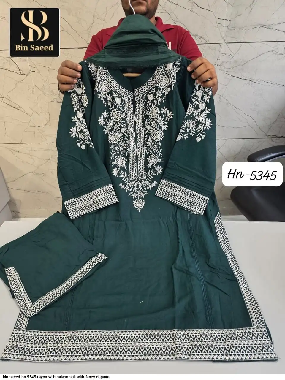 BIN SAEED HN 5345 RAYON WITH SALWAR SUIT WITH FANCY DUPATTA 3