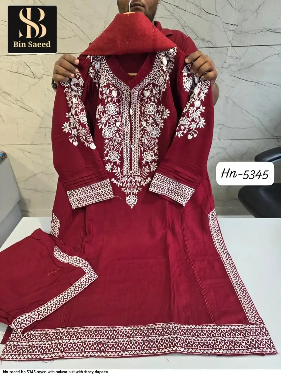BIN SAEED HN 5345 RAYON WITH SALWAR SUIT WITH FANCY DUPATTA 2
