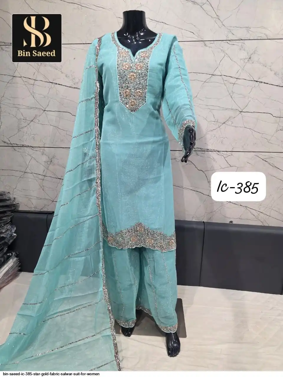 BIN SAEED IC 385 STAR GOLD FABRIC SALWAR SUIT FOR WOMEN 3