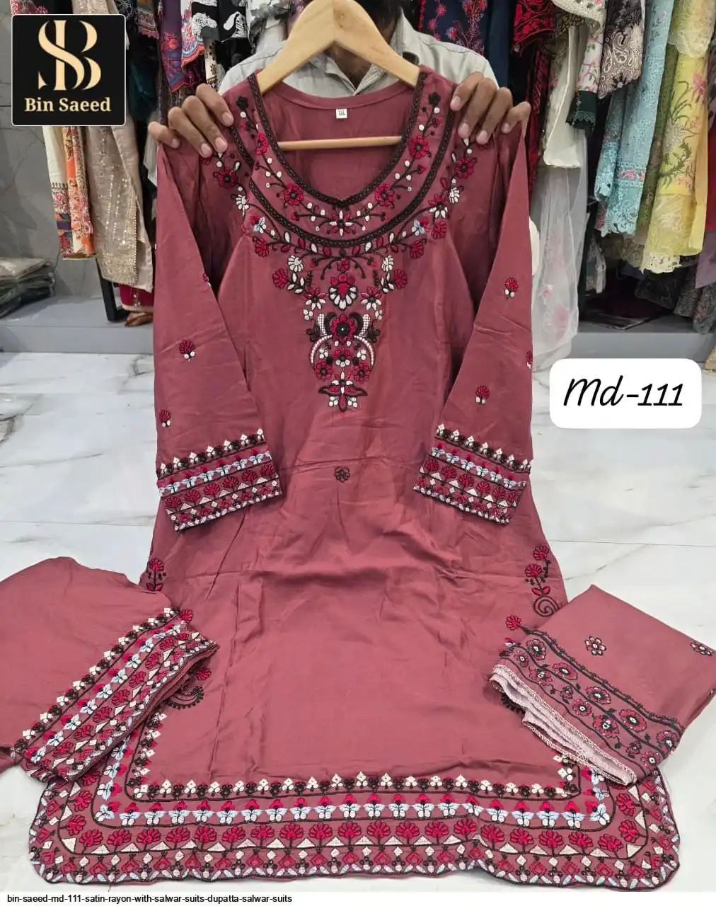 BIN SAEED MD 111 SATIN RAYON WITH SALWAR SUITS DUPATTA SALWAR SUITS 2