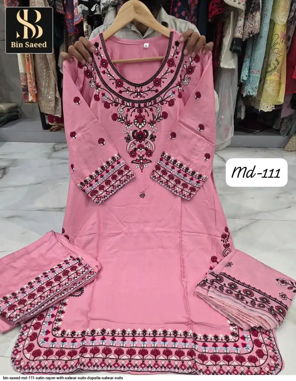 BIN SAEED MD 111 SATIN RAYON WITH SALWAR SUITS DUPATTA SALWAR SUITS 4