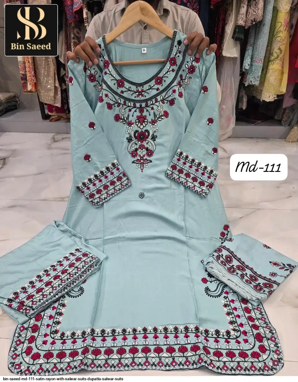 BIN SAEED MD 111 SATIN RAYON WITH SALWAR SUITS DUPATTA SALWAR SUITS 3