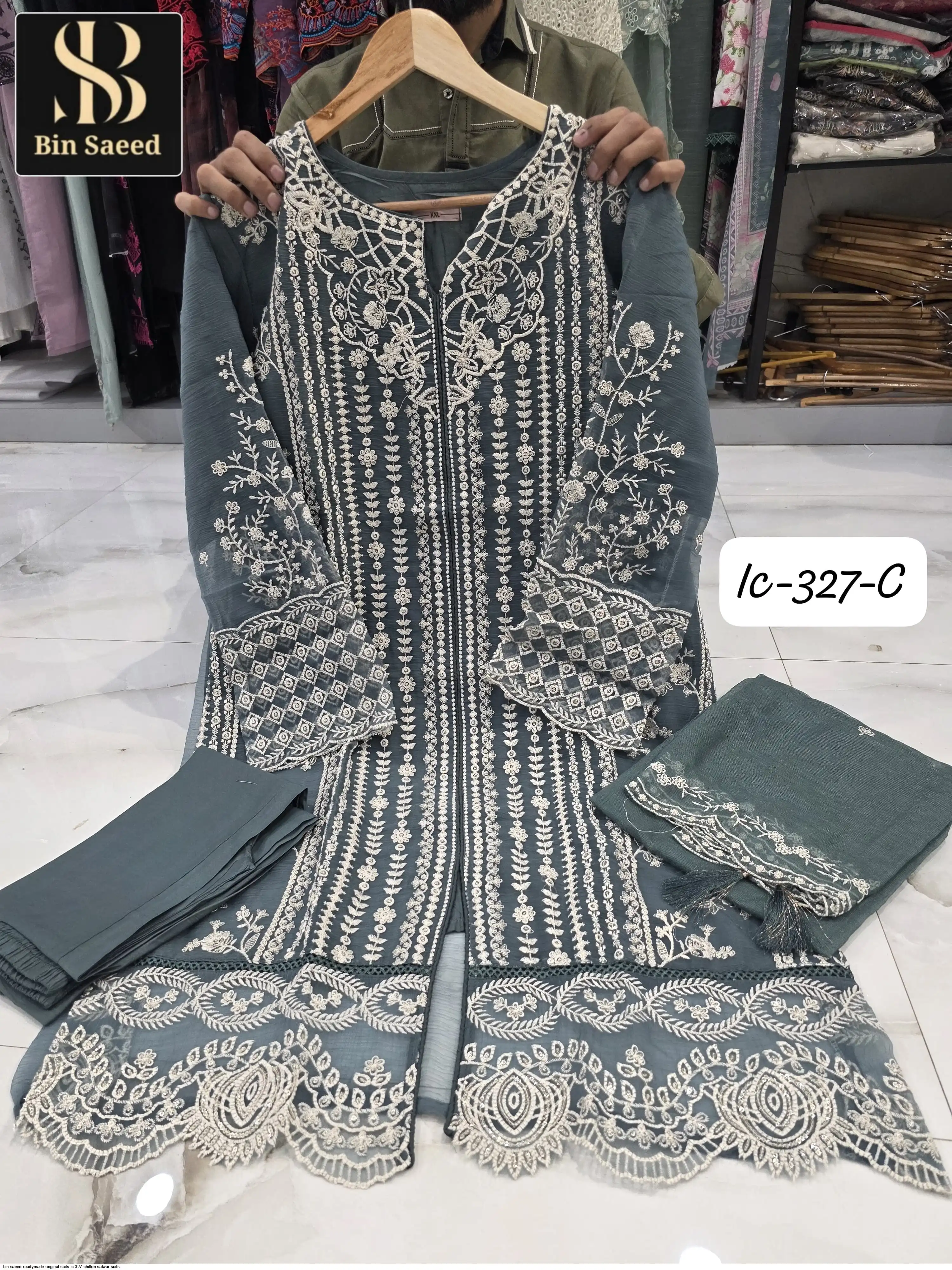 BIN SAEED READYMADE ORIGINAL SUITS IC 327 CHIFFON SALWAR SUITS 2