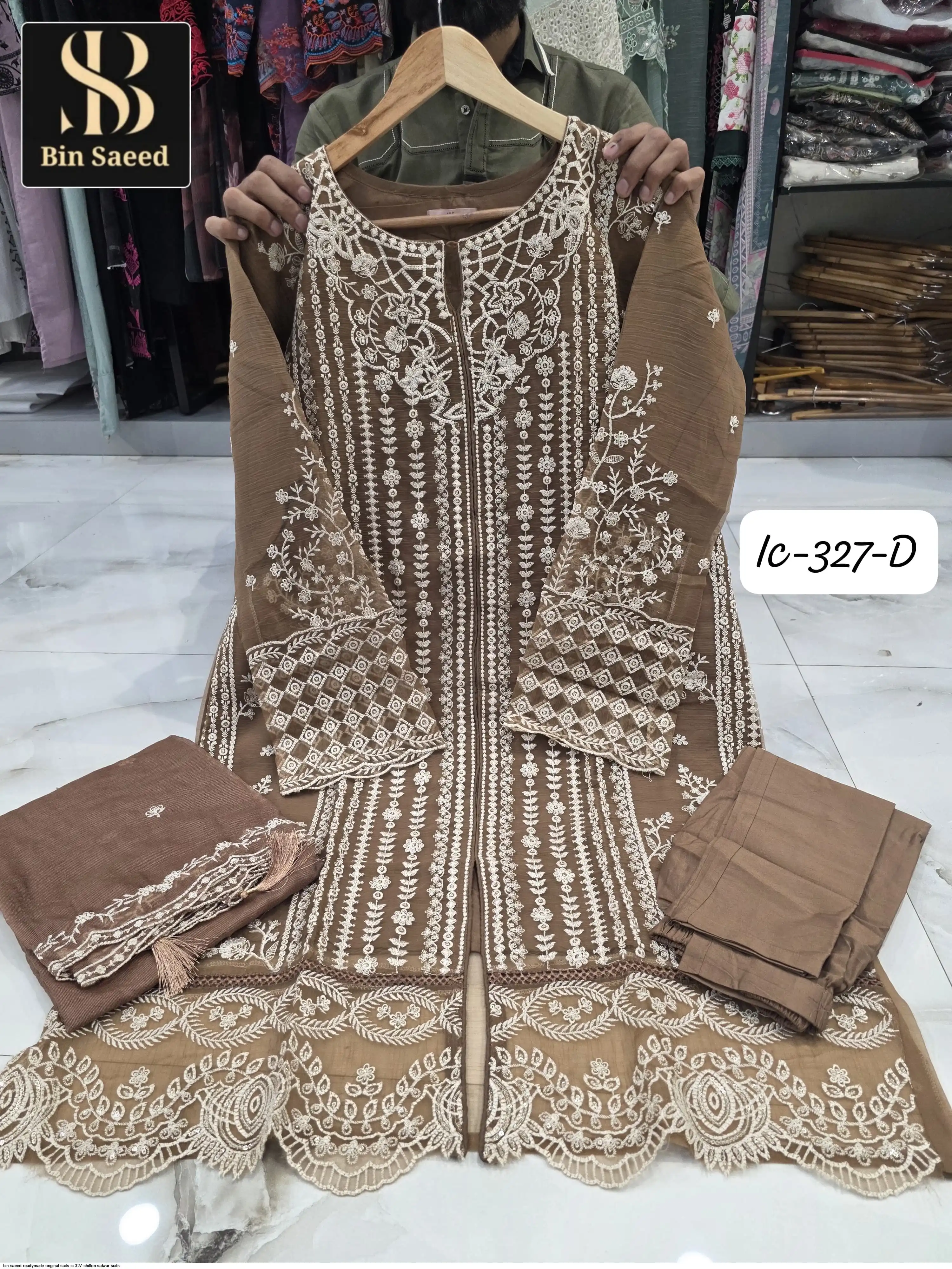 BIN SAEED READYMADE ORIGINAL SUITS IC 327 CHIFFON SALWAR SUITS 3