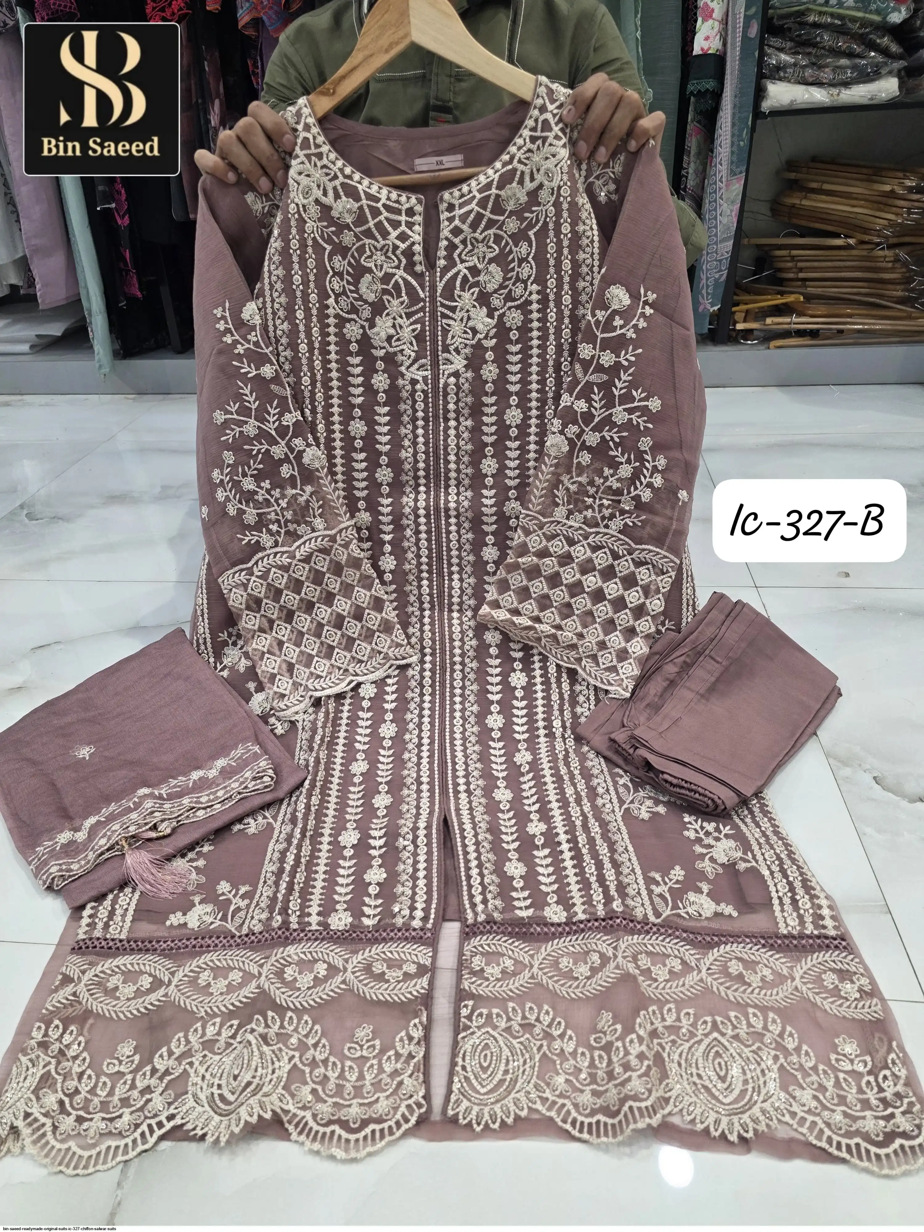 BIN SAEED READYMADE ORIGINAL SUITS IC 327 CHIFFON SALWAR SUITS 4