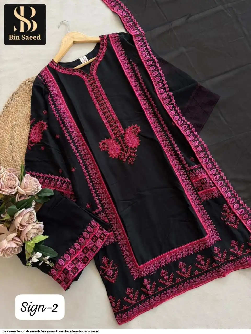 BIN SAEED SIGNATURE VOL 2 RAYON WITH EMBROIDERED SHARARA SET 2