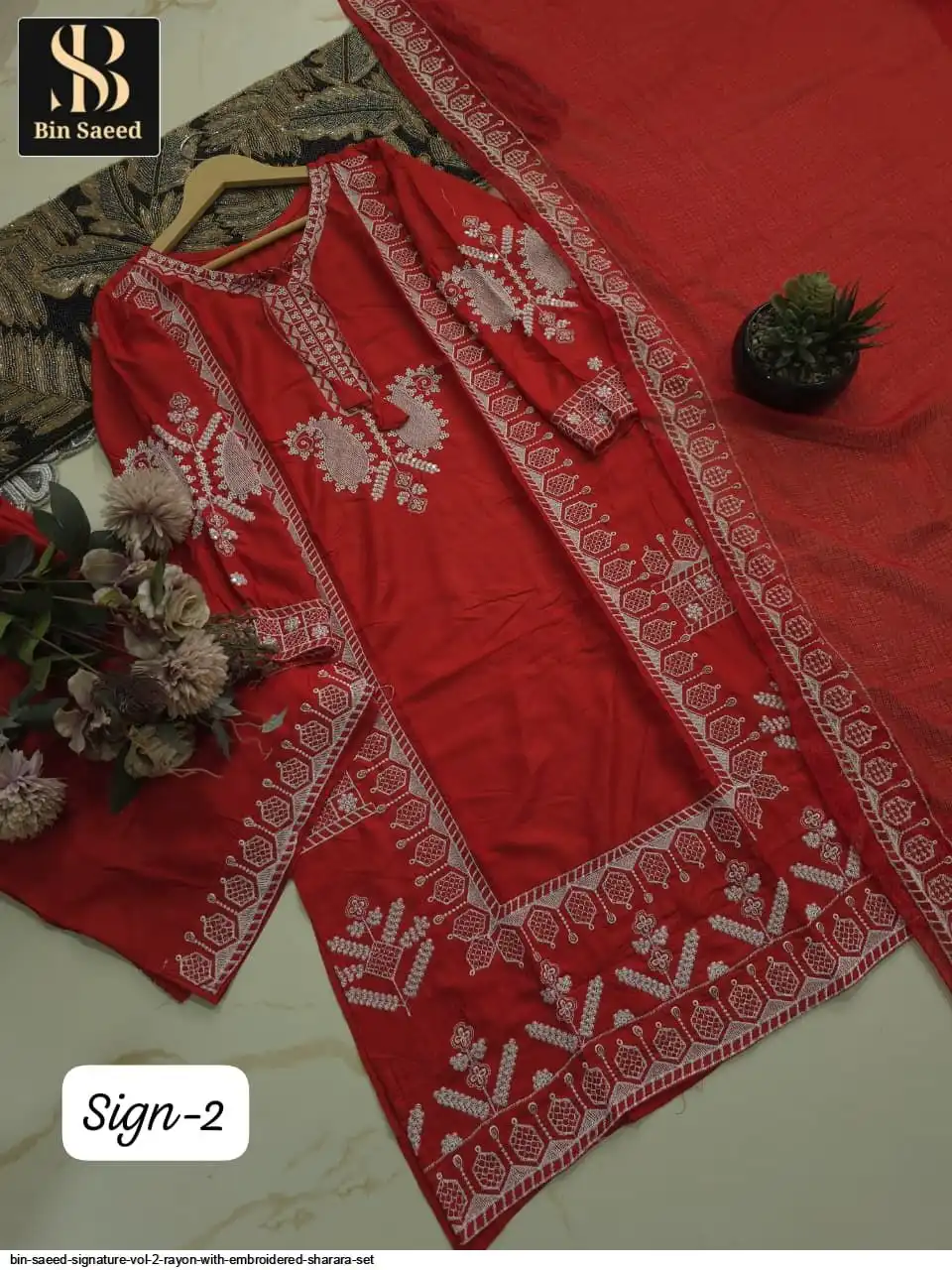 BIN SAEED SIGNATURE VOL 2 RAYON WITH EMBROIDERED SHARARA SET 3