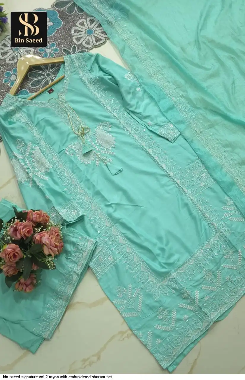 BIN SAEED SIGNATURE VOL 2 RAYON WITH EMBROIDERED SHARARA SET 4