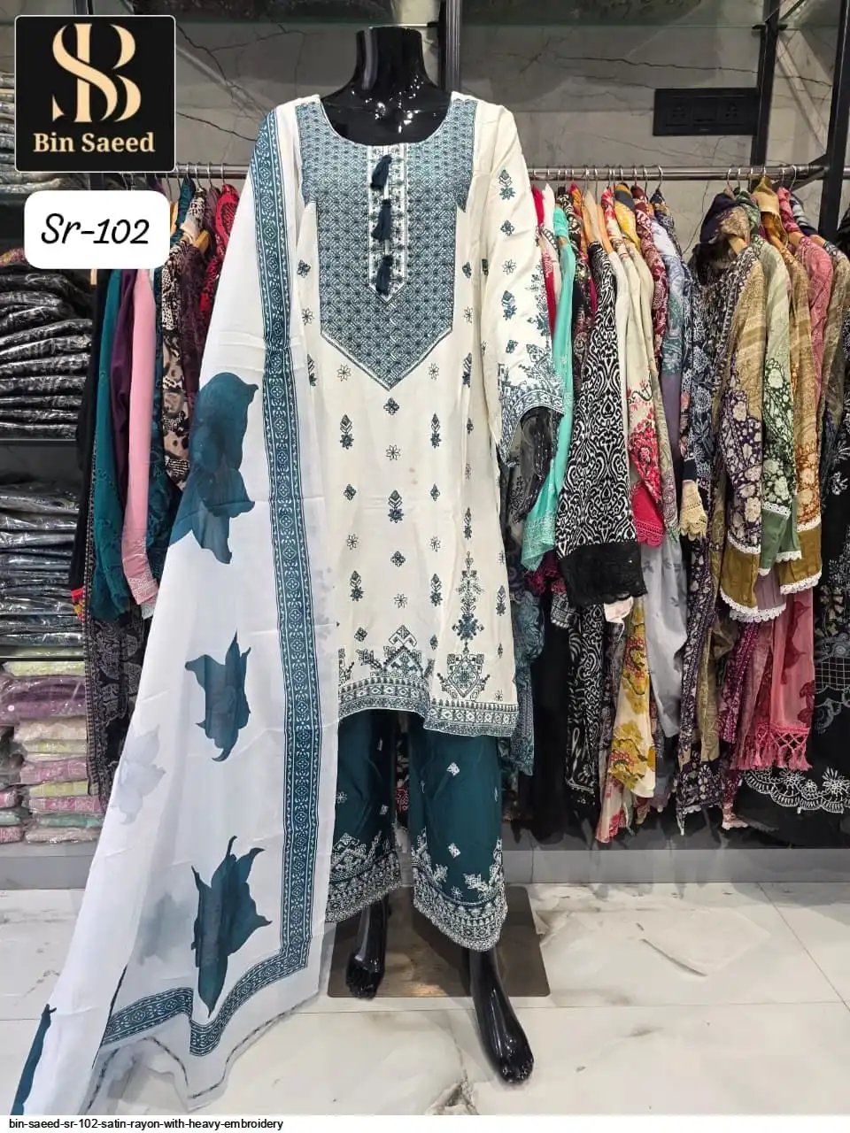BIN SAEED SR 102 SATIN RAYON WITH HEAVY EMBROIDERY B