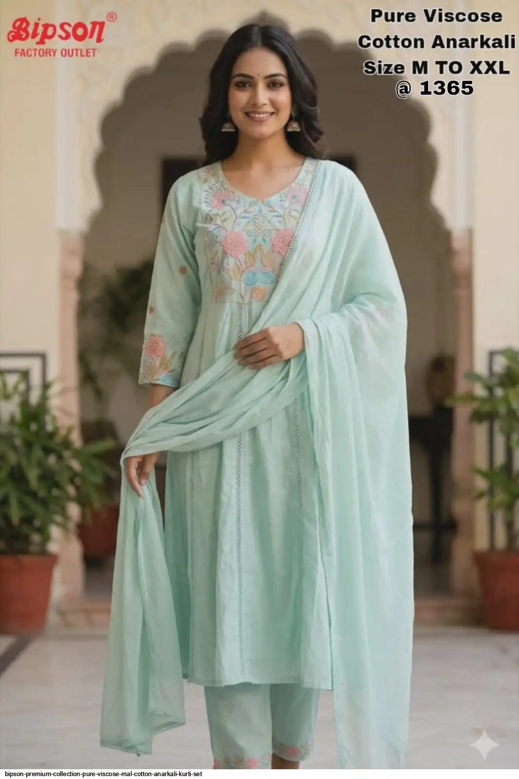BIPSON PREMIUM COLLECTION PURE VISCOSE MAL COTTON ANARKALI KURTI SET C