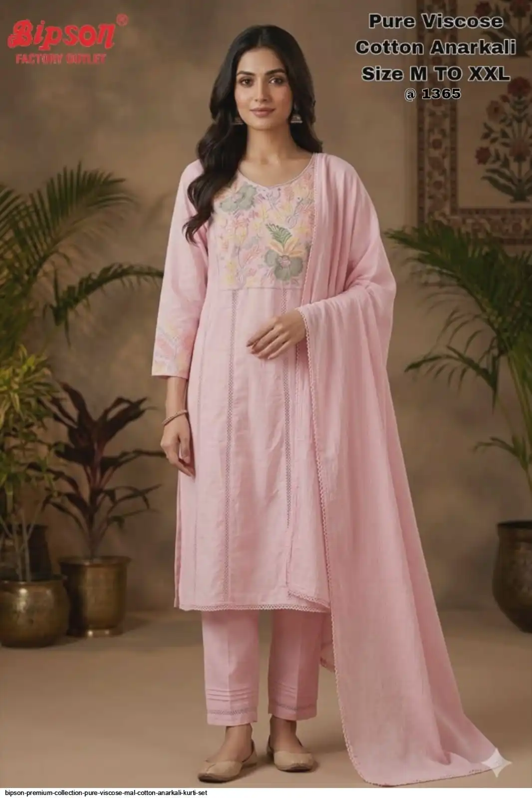 BIPSON PREMIUM COLLECTION PURE VISCOSE MAL COTTON ANARKALI KURTI SET G