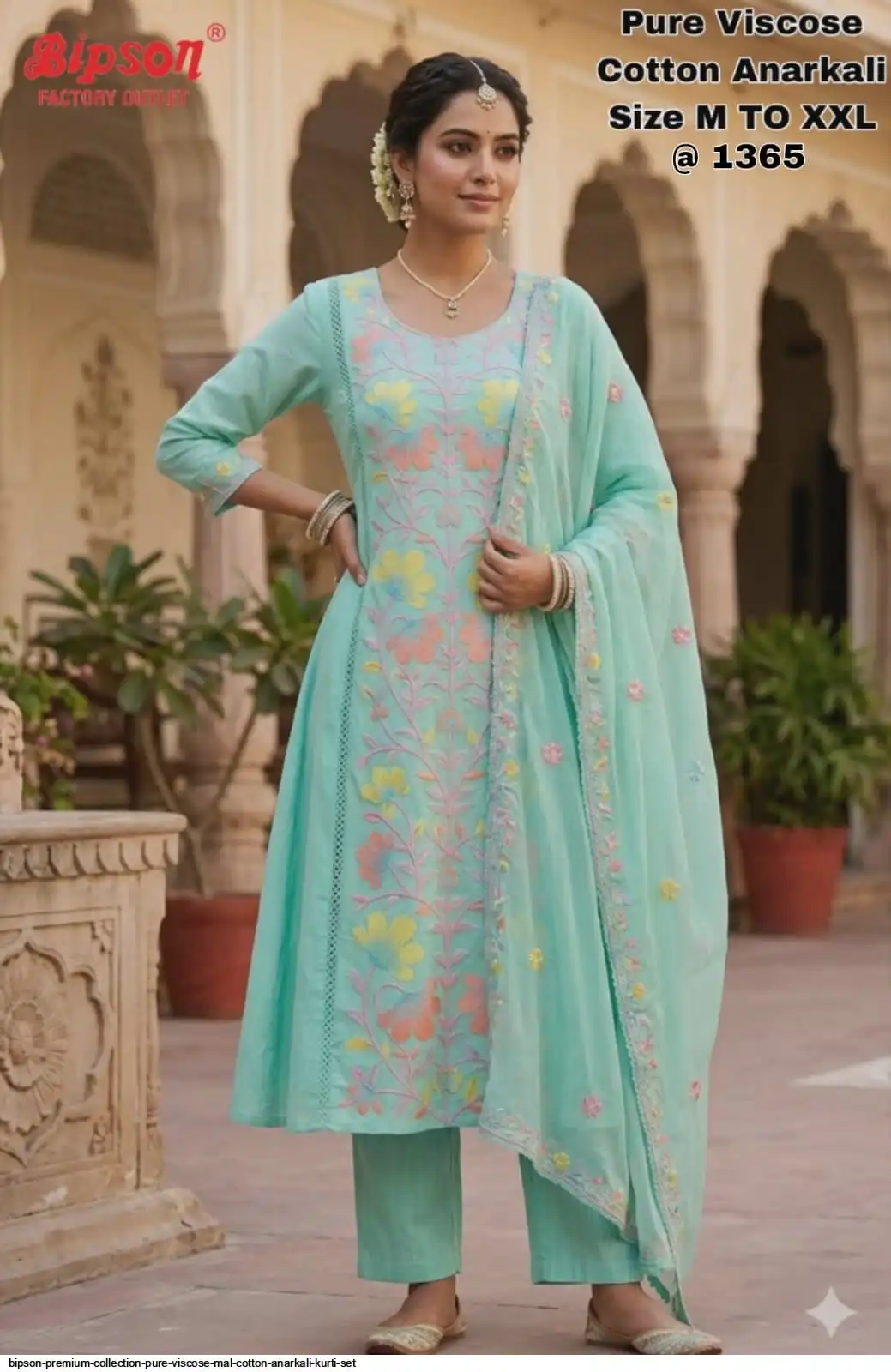 BIPSON PREMIUM COLLECTION PURE VISCOSE MAL COTTON ANARKALI KURTI SET F