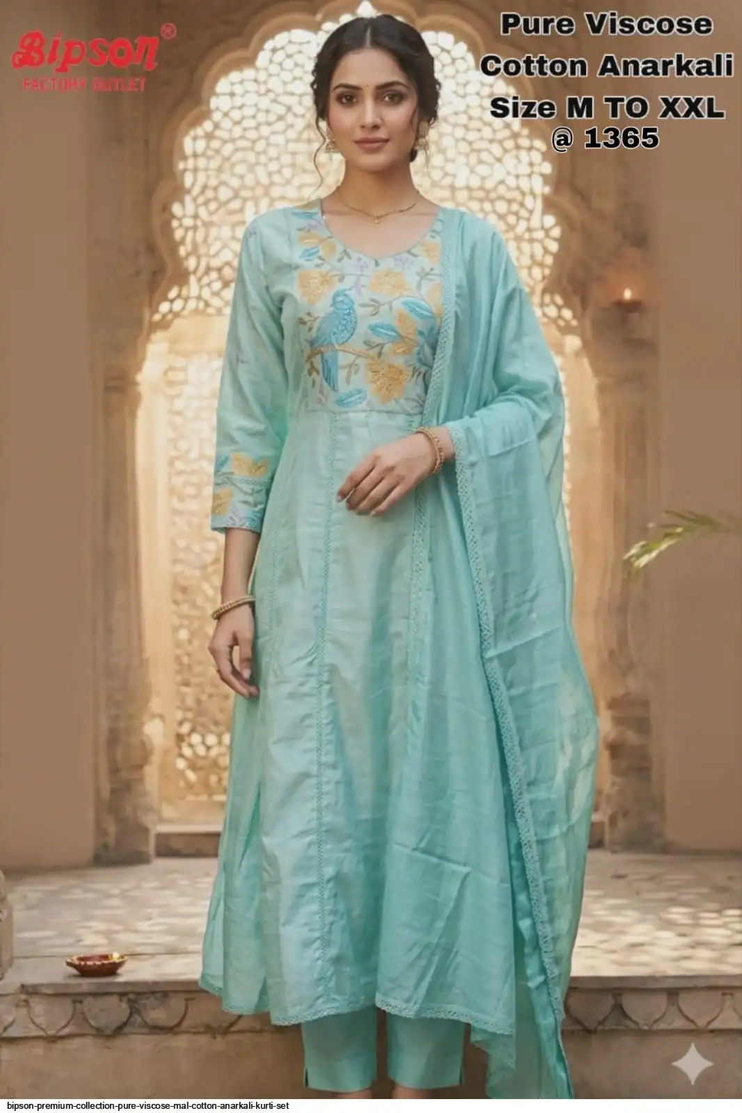 BIPSON PREMIUM COLLECTION PURE VISCOSE MAL COTTON ANARKALI KURTI SET K