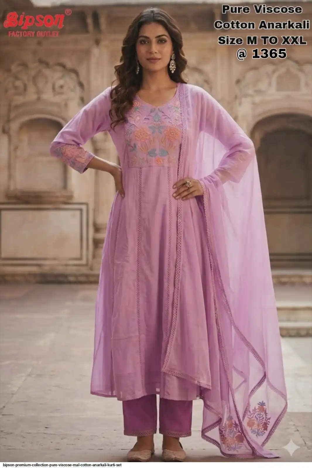 BIPSON PREMIUM COLLECTION PURE VISCOSE MAL COTTON ANARKALI KURTI SET L