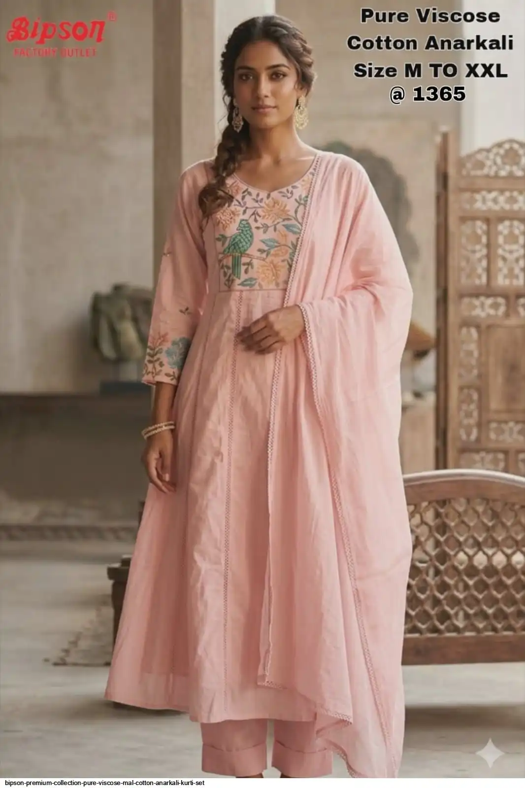 BIPSON PREMIUM COLLECTION PURE VISCOSE MAL COTTON ANARKALI KURTI SET M