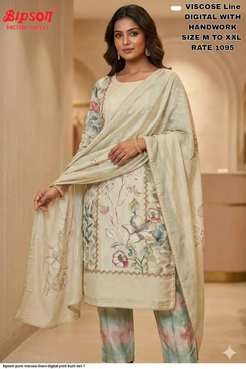 BIPSON PURE VISCOSE LINEN DIGITAL PRINT KURTI SET 1 B
