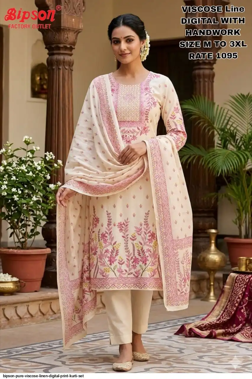 BIPSON PURE VISCOSE LINEN DIGITAL PRINT KURTI SET B