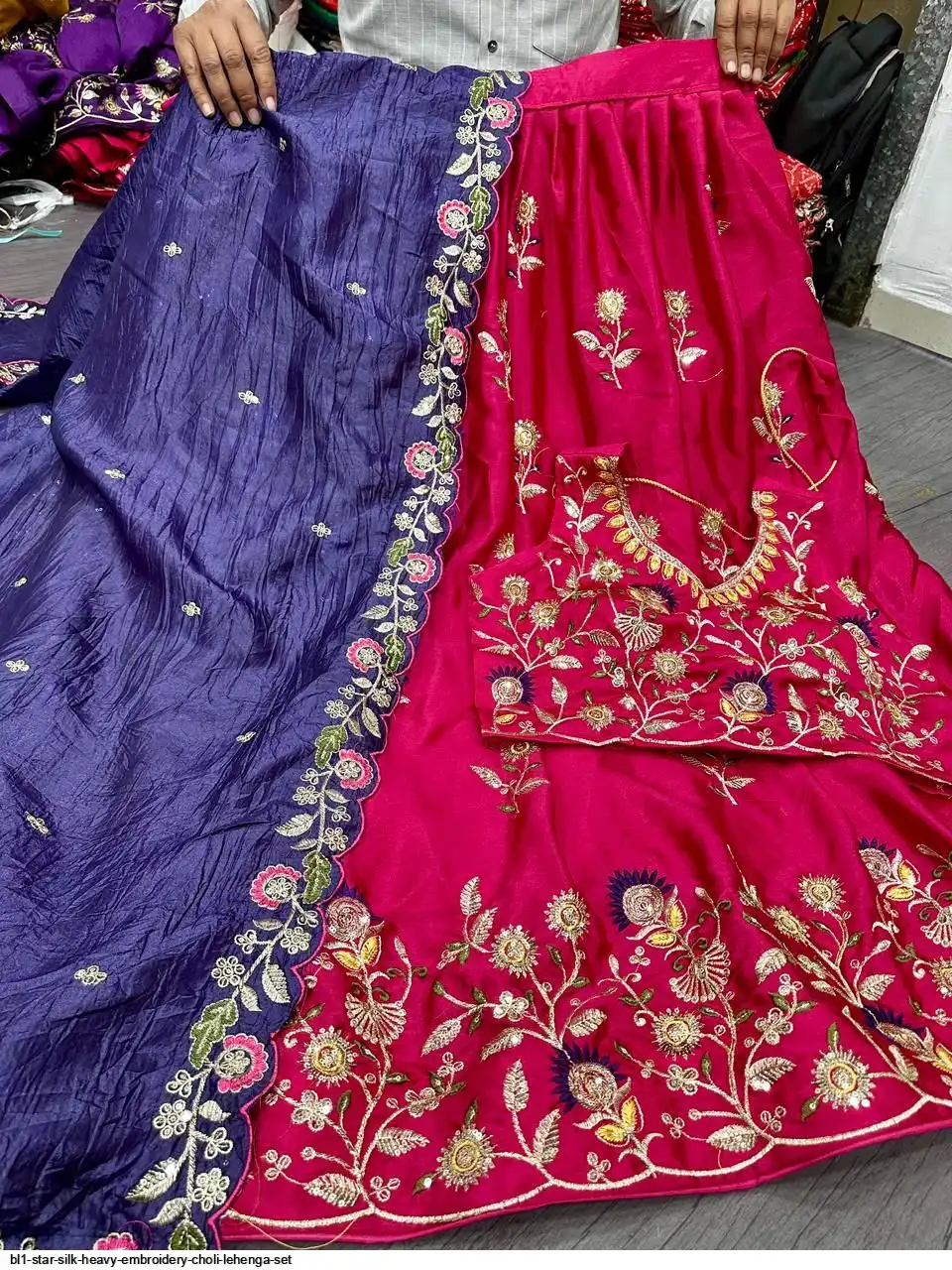 BL1 STAR SILK HEAVY EMBROIDERY CHOLI LEHENGA SET A