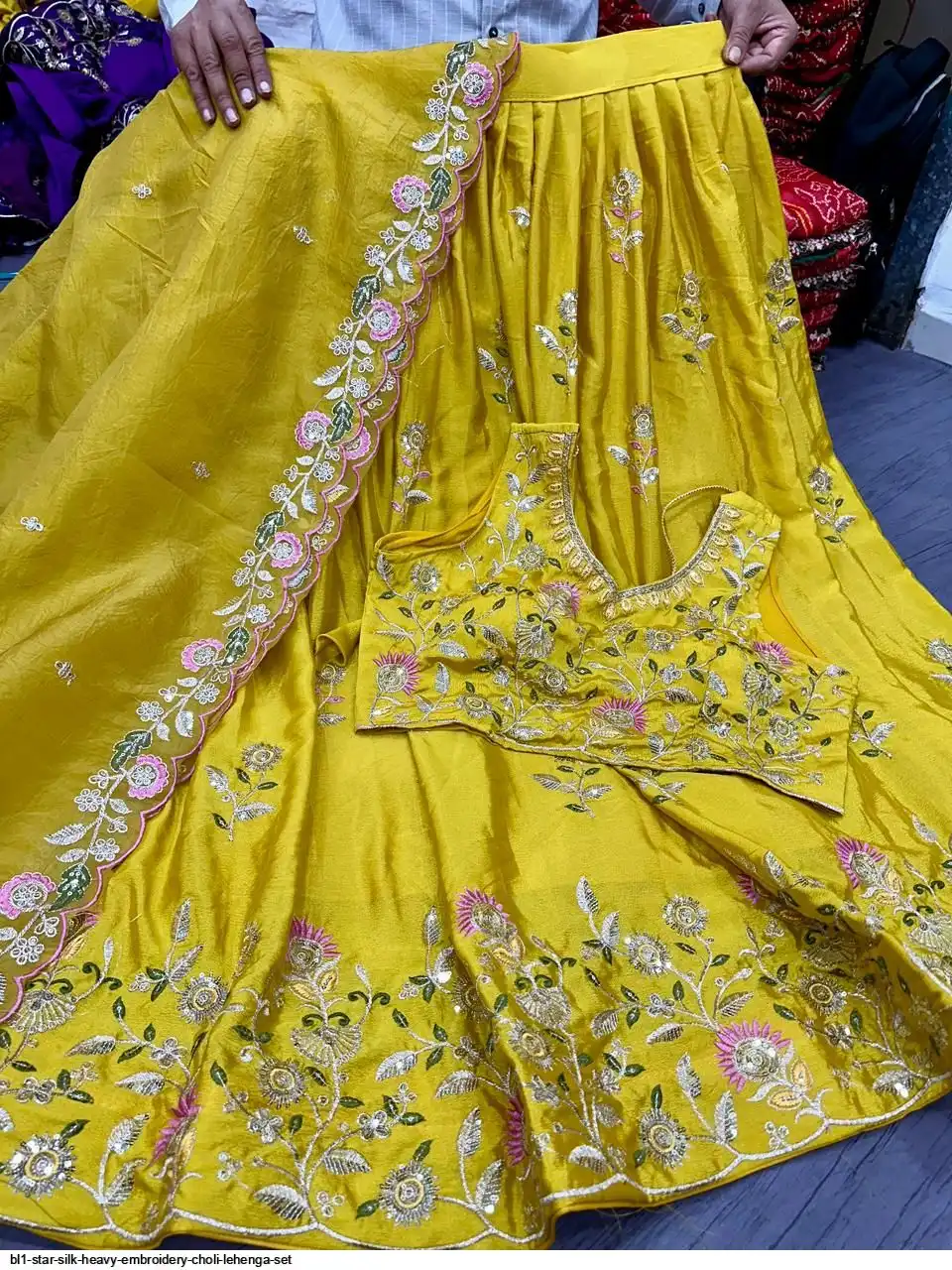 BL1 STAR SILK HEAVY EMBROIDERY CHOLI LEHENGA SET C