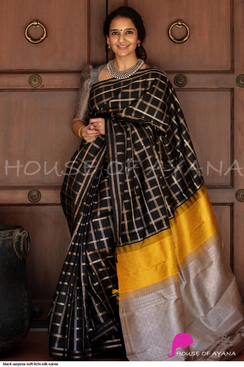 BLACK AAYANA SOFT LICHI SILK SAREE