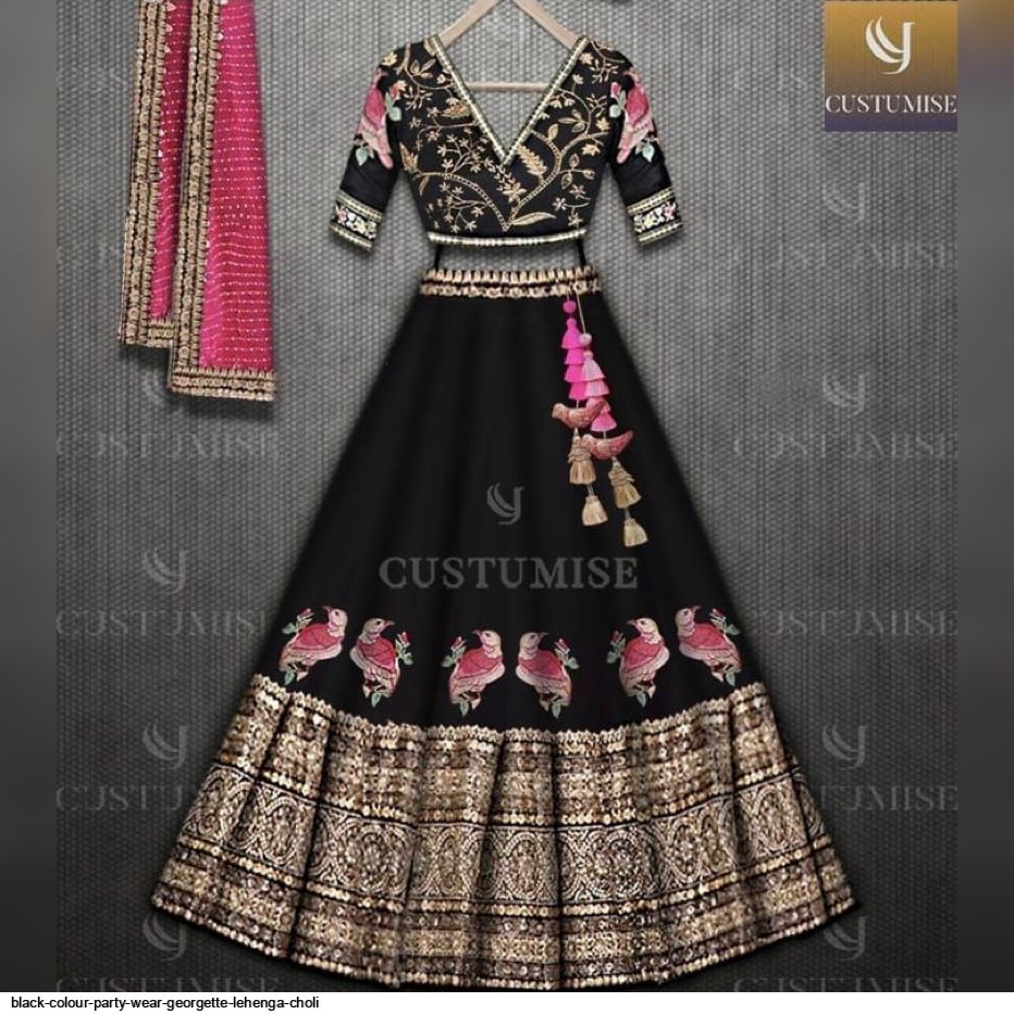 Buy Black Georgette Party Wear Foil Printed Lehenga Choli Online From  Wholesale Salwar.