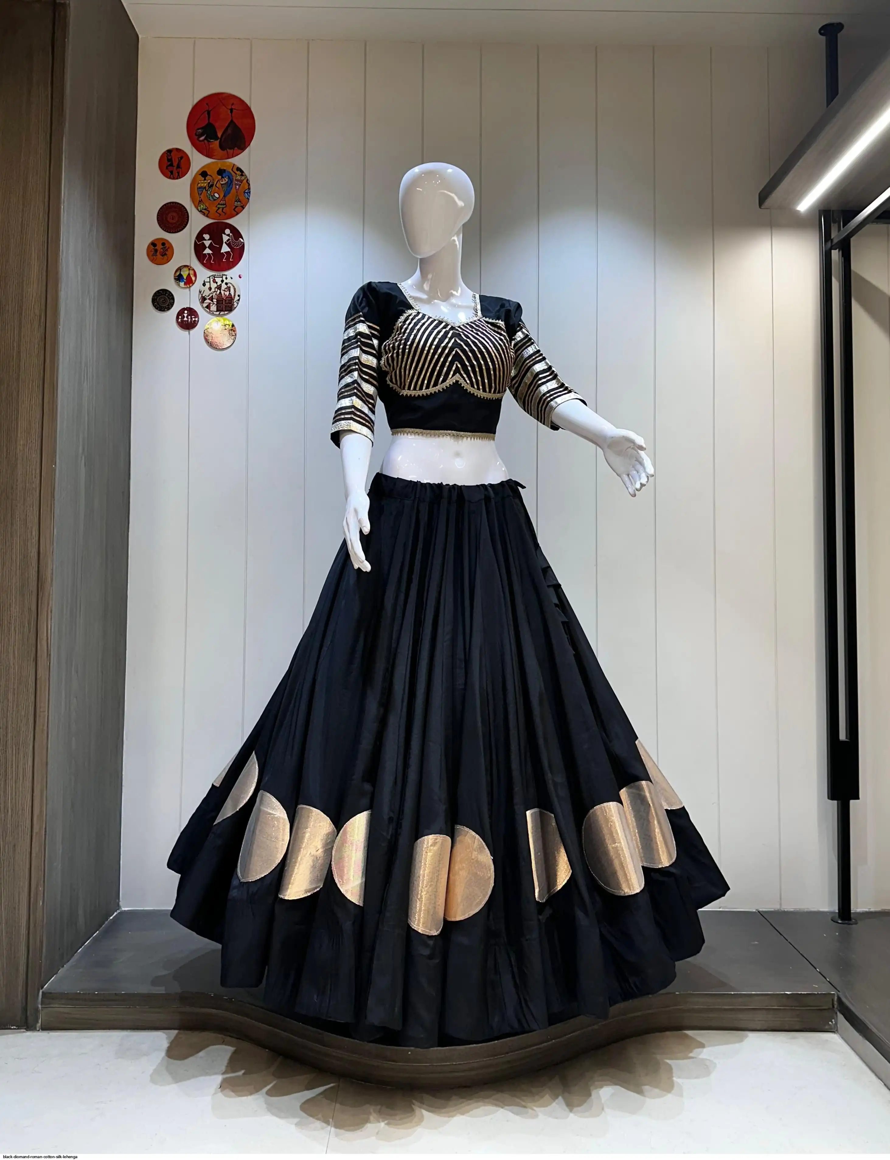 BLACK DIOMAND ROMAN COTTON SILK LEHENGA 3