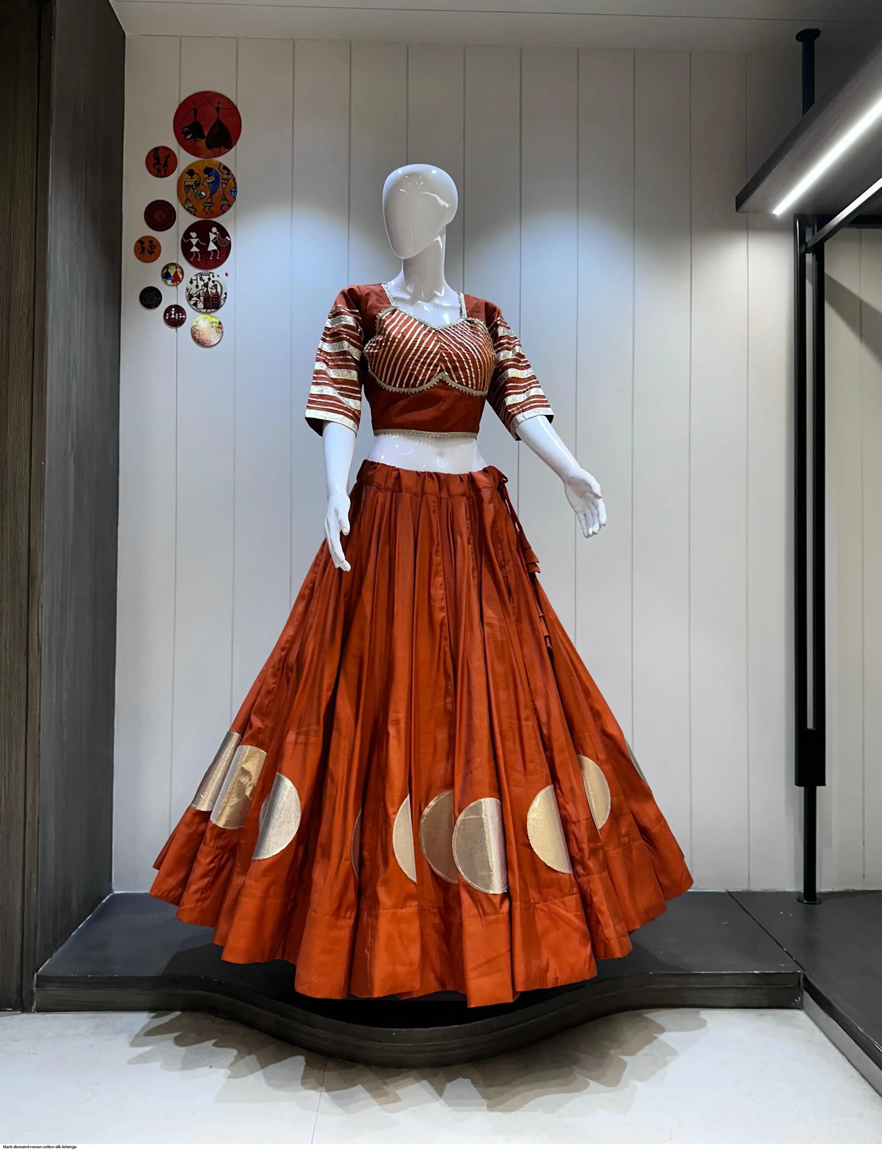 BLACK DIOMAND ROMAN COTTON SILK LEHENGA 4